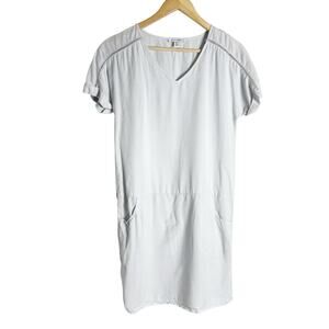 Pure Navy Light Blue Short Sleeve Ladder Trim V-Neck Shift Mini Dress Size XS